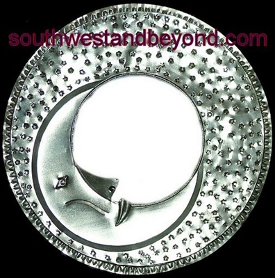 0-33512 Silver Color Moon / Sun Design Tin Frame Mirror