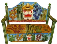 Carved Hand Painted Mexican Benches