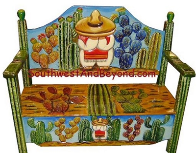 02 - Bench - Desert Scene 2 person Hand Carved Painted - 027