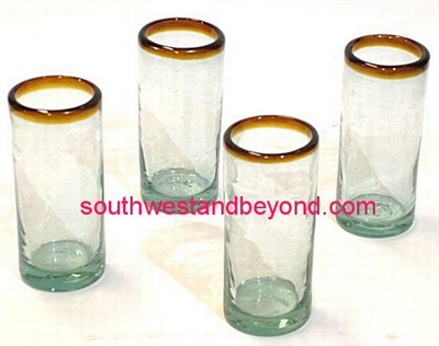 048-B Juice Glasses Hand Blown Juice Glasses Amber Color Rim - 4pc Set