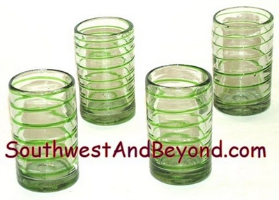 048-K Juice Glasses Hand Blown Juice Glasses Green Swirl Color - 4pc Set