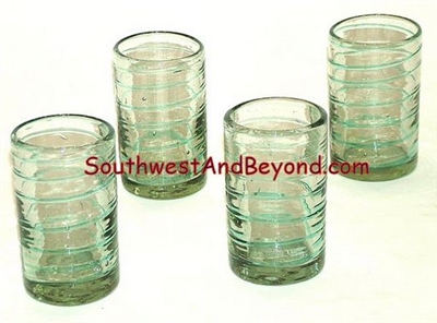048-L Juice Glasses Hand Blown Juice Glasses Aqua Swirl Color - 4pc Set