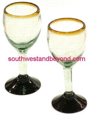 051-B Wine Glass Amber Rim Color Mexican Glassware - 4 pc Set