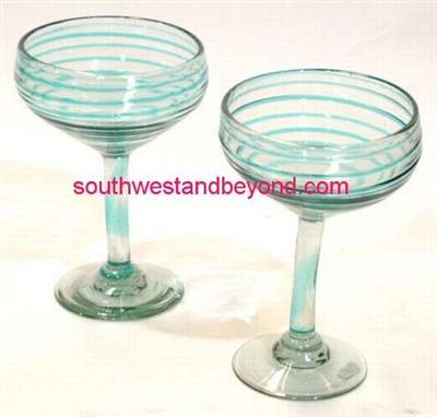 056-H Margarita Stemmed Glass Aqua Swirl Mexican Glassware - 4 pc Set