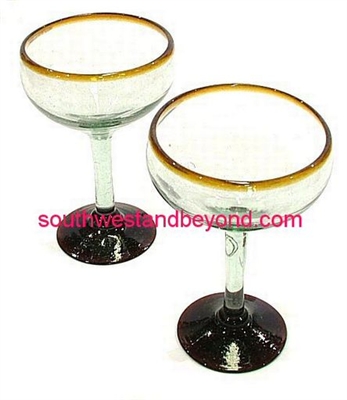 056-O Margarita Stemmed Glass Amber Rim Mexican Glassware - 4 Pc Set