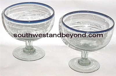 056-XXL Margarita Stemless Glass "Monster" Cobalt Blue Rim Mexican Glassware - 4 pc Set