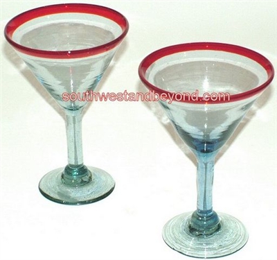 057-F Martini Mexican Bubble Glass Martini Red Rim - 4 pc