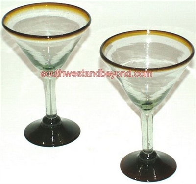 057-G Martini Mexican Bubble Glass Martini Amber Rim - 4 pc set