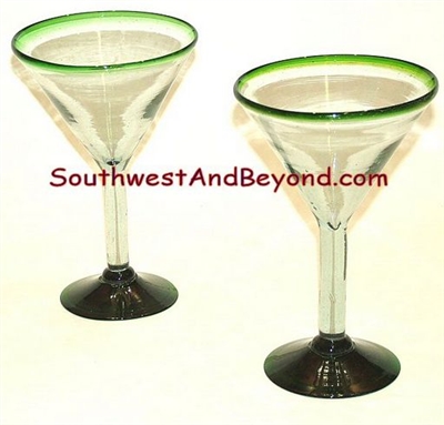 057-K Martini Mexican Bubble Glass Martini Green Rim - 4 pc set