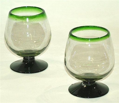 058-05 Brandy Mexican Bubble Glass Brandy Green Rim - 4 pc Set