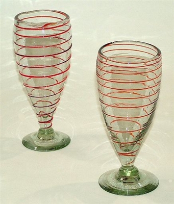 060-1E Beer Mexican Bubble Beer Glasses Red Swirl- 4 pc Set