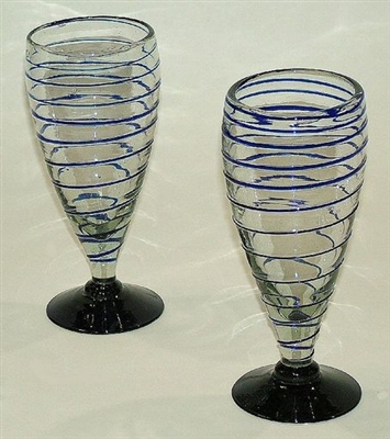 060-1H Beer Mexican Bubble Beer Glasses Cobalt Blue Swirl- 4 pc Set