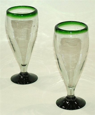 060-1L Beer Mexican Bubble Beer Glasses Green Rim - 4 pc Set