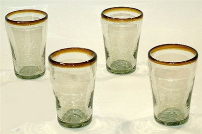 063-B08 Medium Tavern Beer Glass Amber Rim - 4pc Set