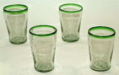 063-B11 Medium Tavern Beer Glass Green Rim - 4pc Set
