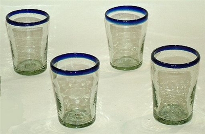 063-C03 Small/Medium Tavern Beer Glass Cobalt Blue Rim - 4pc Set