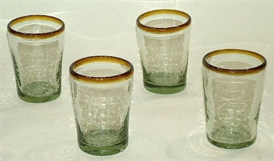 063-C09 Small/Medium Tavern Beer Glass Amber Rim - 4pc Set