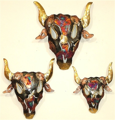 333-010 Bull Heads Metal Wall Decor - 3pc Set