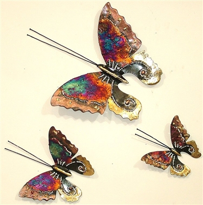 333-014 Butterfly Tin Wall Art -  3pc Set