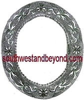 Oval Mexican Tin Framed Mirror Silver Color