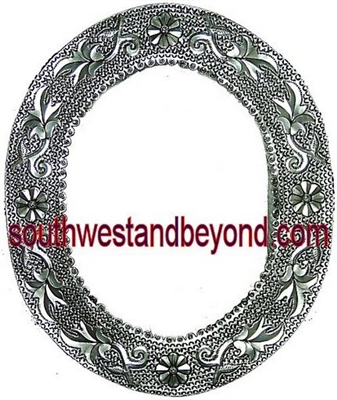 Oval Mexican Tin Framed Mirror Silver Color
