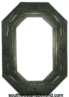 Mexican octagon Shape Oxidized Color Tin Frame Mirror