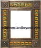 rectangular 21"x25" tin framed hand hammered mirror with talavera tiles - copper
