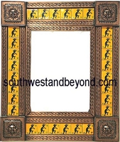 rectangular 21"x25" tin framed hand hammered mirror with talavera tiles - copper