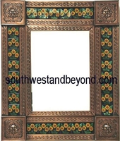 rectangular 21"x15" tin framed mirror with talavera tiles -copper