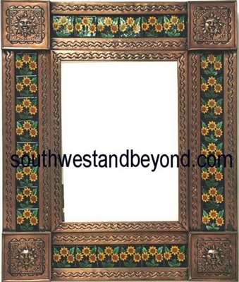 rectangular 21"x15" tin framed mirror with talavera tiles -copper
