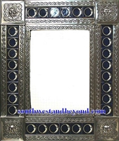 rectangular 25"x21" tin framed hand hammered mirror with talavera tiles - silver color