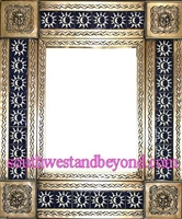 rectangular 21"x15" tin framed hand hammered mirror with talavera tiles - coffee cream color