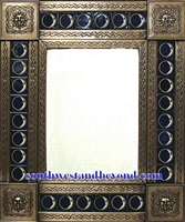 rectangular 25"x21" tin framed hand hammered mirror with talavera tiles - coffee cream color