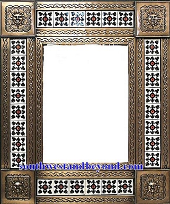 33450-crm076 Sun Corner Tin Mirror Tiled Coffee Cream Color Frame