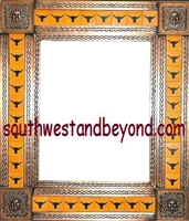 tin framed hand hammered 29"x25" mirror with talavera tiles - copper color