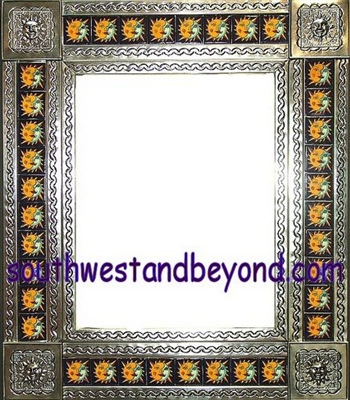 33451-S006 Sun Corner Talavera Tiled Silver Color Tin Frame Mirror