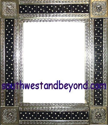 33451-S017 Sun Corner Talavera Tiled Silver Color Tin Frame Mirror