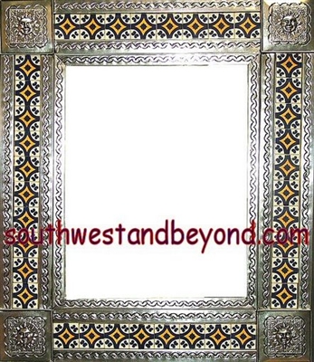 33451-S033Sun Corner Talavera Tiled Silver Color Tin Frame Mirror