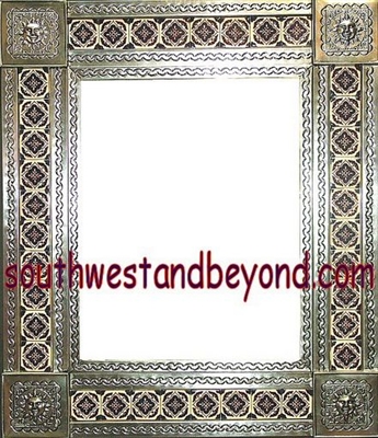 33451-S042 Sun Corner Talavera Tiled Silver Color Tin Frame Mirror