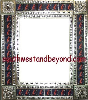 33451-S120 Sun Corner Talavera Tiled Silver Color Tin Frame Mirror