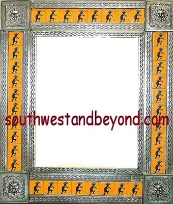 33451-S121 Sun Corner Talavera Tiled Silver Color Tin Frame Mirror