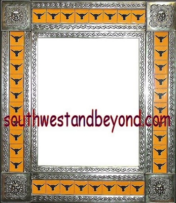 33451-S133 Sun Corner Talavera Tiled Silver Color Tin Frame Mirror