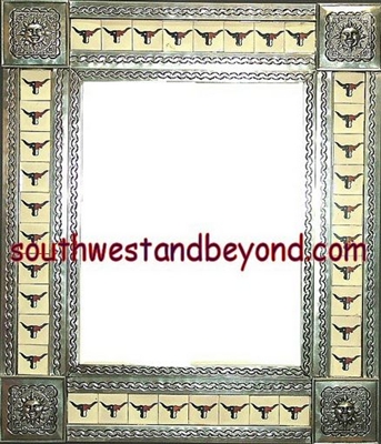 33451-S134 Sun Corner Talavera Tiled Silver Color Tin Frame Mirror