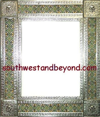 33451-S216 Sun Corner Talavera Tiled Silver Color Tin Frame Mirror