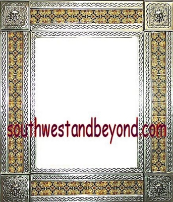 33451-S219 Sun Corner Talavera Tiled Silver Color Tin Frame Mirror