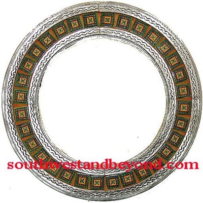 33452-S15 Mexican Round Tin Framed Mirror with Talvera Tiles - Silver