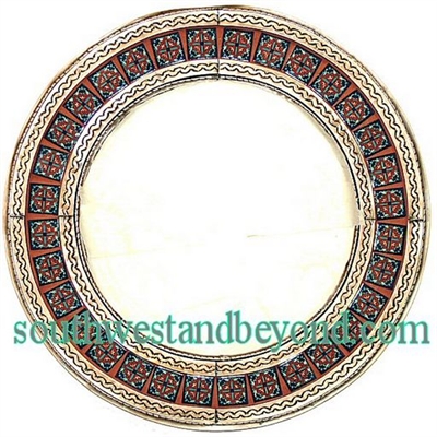 33452-crm10 Tin Frame Round Talavera Tiled Coffee Cream Color Tin Mirror