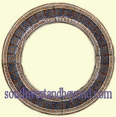 33452-crm17 Tin Frame Round Talavera Tiled Coffee Cream Color Tin Mirror