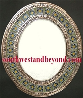 Mexican oval tin framed mirror with talavera tiles - copper color
