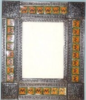 Mirror Tin Framed Talavera Tiled mirror with Flower Corners